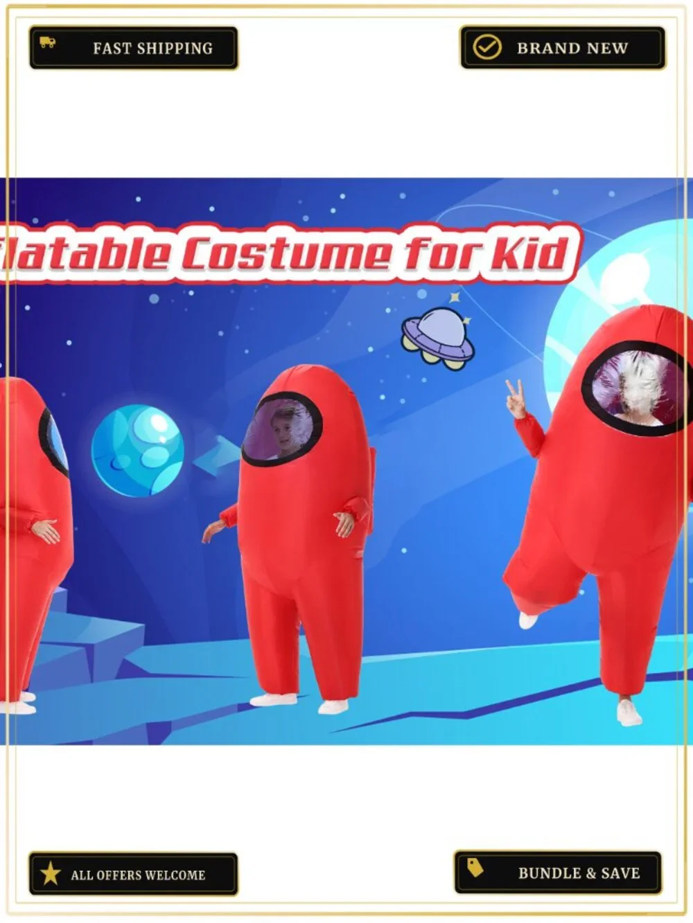 Kids Inflatable Astronaut Costume Halloween Blow Up Space Suit Cosplay